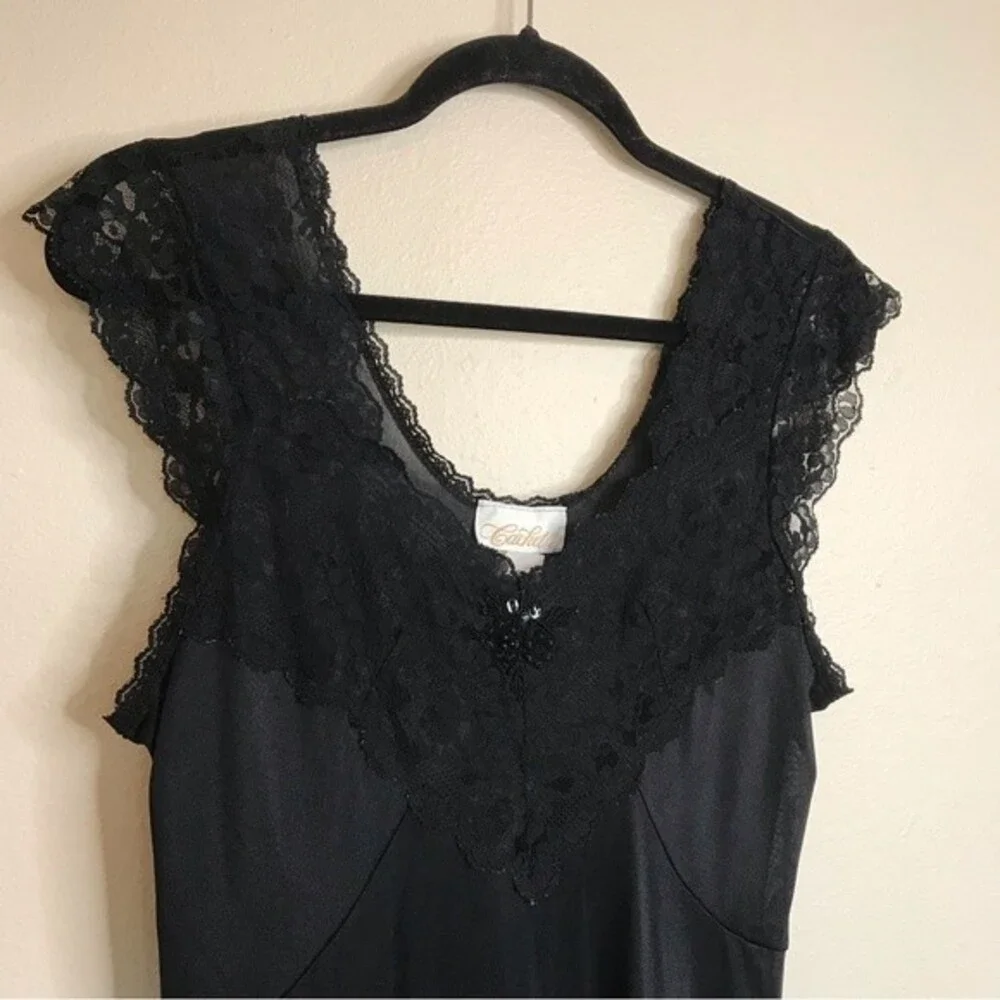 Vintage Cachet Lace Beaded Nightgown Slip Sexy Dress Black Women's Size Large - Picture 5 of 16